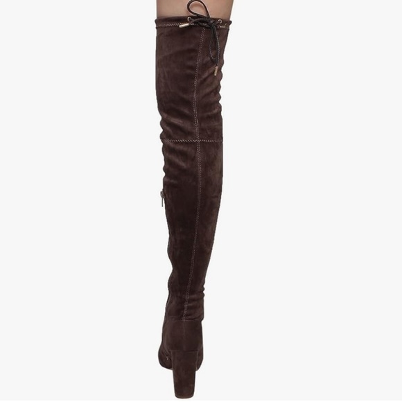 LILIANA BROWN “KENZY-6” OVER THE KNEE CHUNKY HEEL BOOT WITH DRAWSTRING SIZE 7.5 - Picture 3 of 11